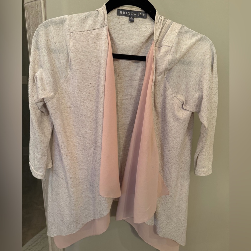 Brixon Ivy Heather Gray Cardigan with Blush Pink Trim